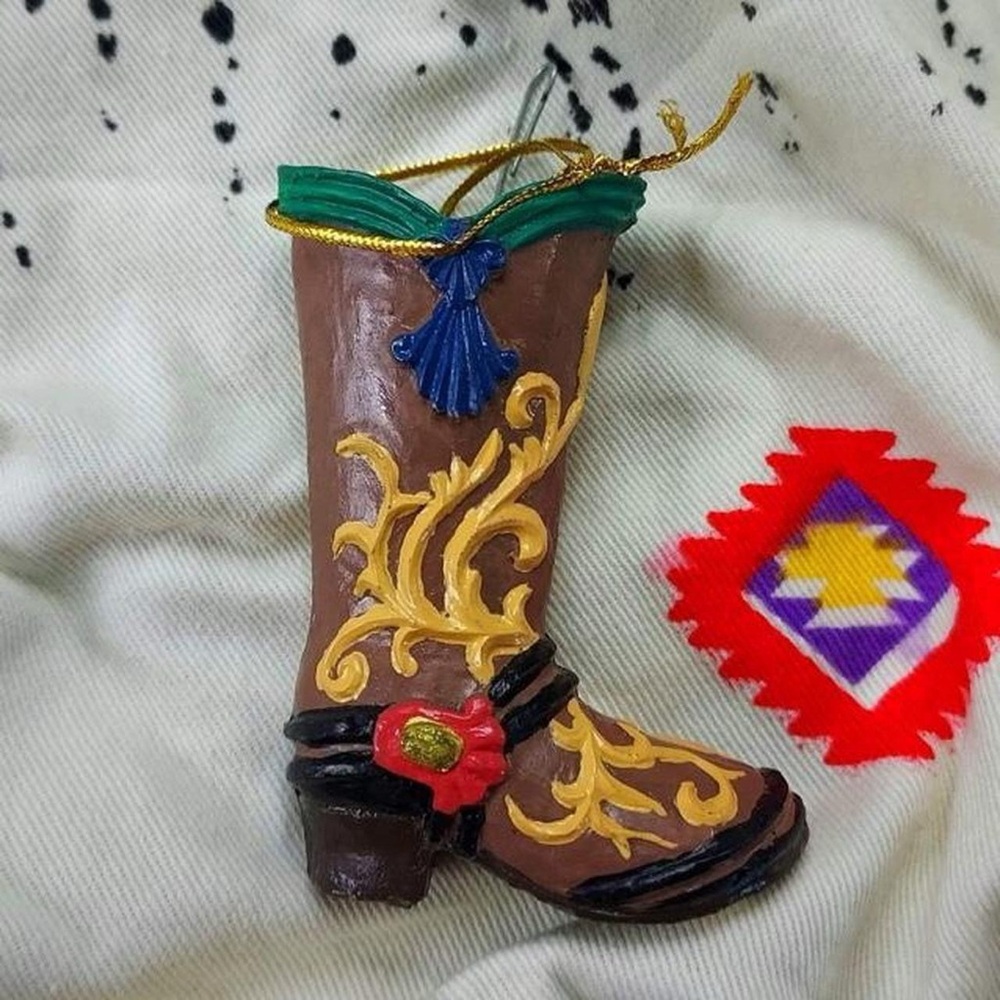 1990s Cowboy Boot Christmas Ornament Western Kitschy Southwest Vintage